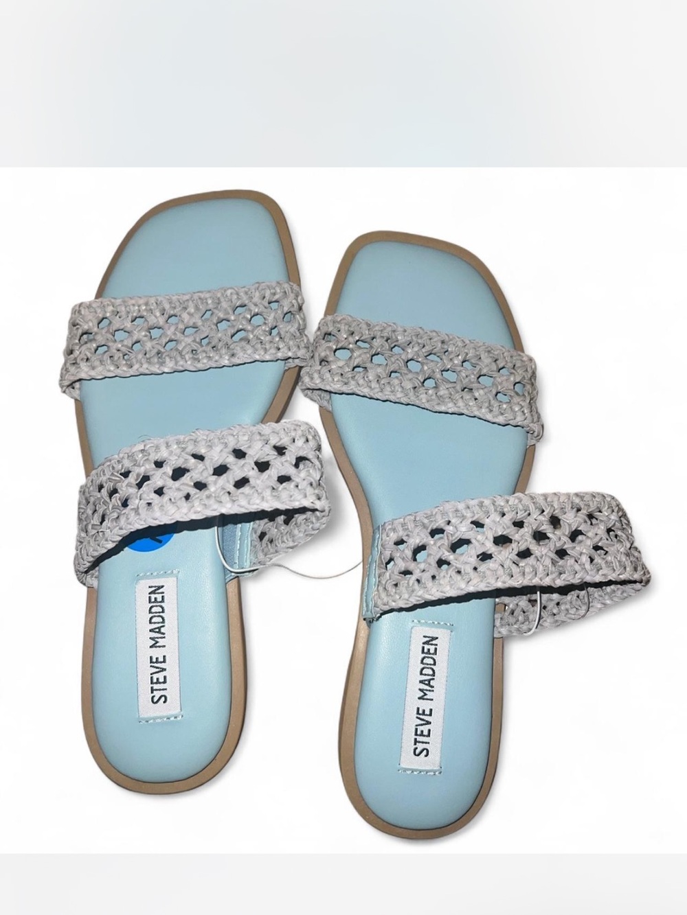 Steve Madden Light Blue Slide Sandals with Cream Crochet Straps